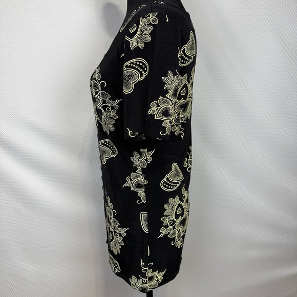 es•se Black Tunic Top Heart Pattern Button Front Small Knit VTG 90s Esse - Picture 2 of 14